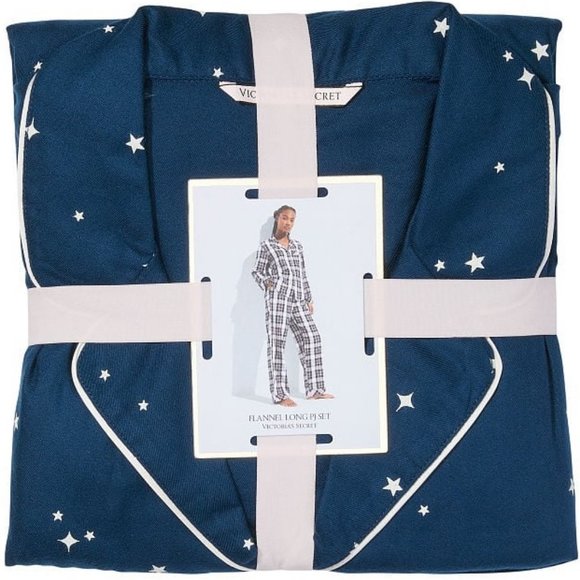 VICTORIA'S SECRET Flannel Long Pajama Set - Blue w/ Stars - XXL - Picture 4 of 6